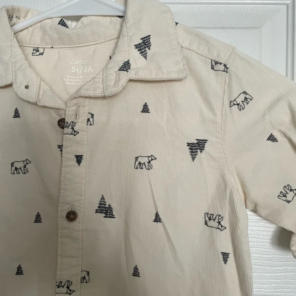 NWT Carter’s Corduroy Kids Cream Shirt with Bear and Trees Print size 2T or 5T